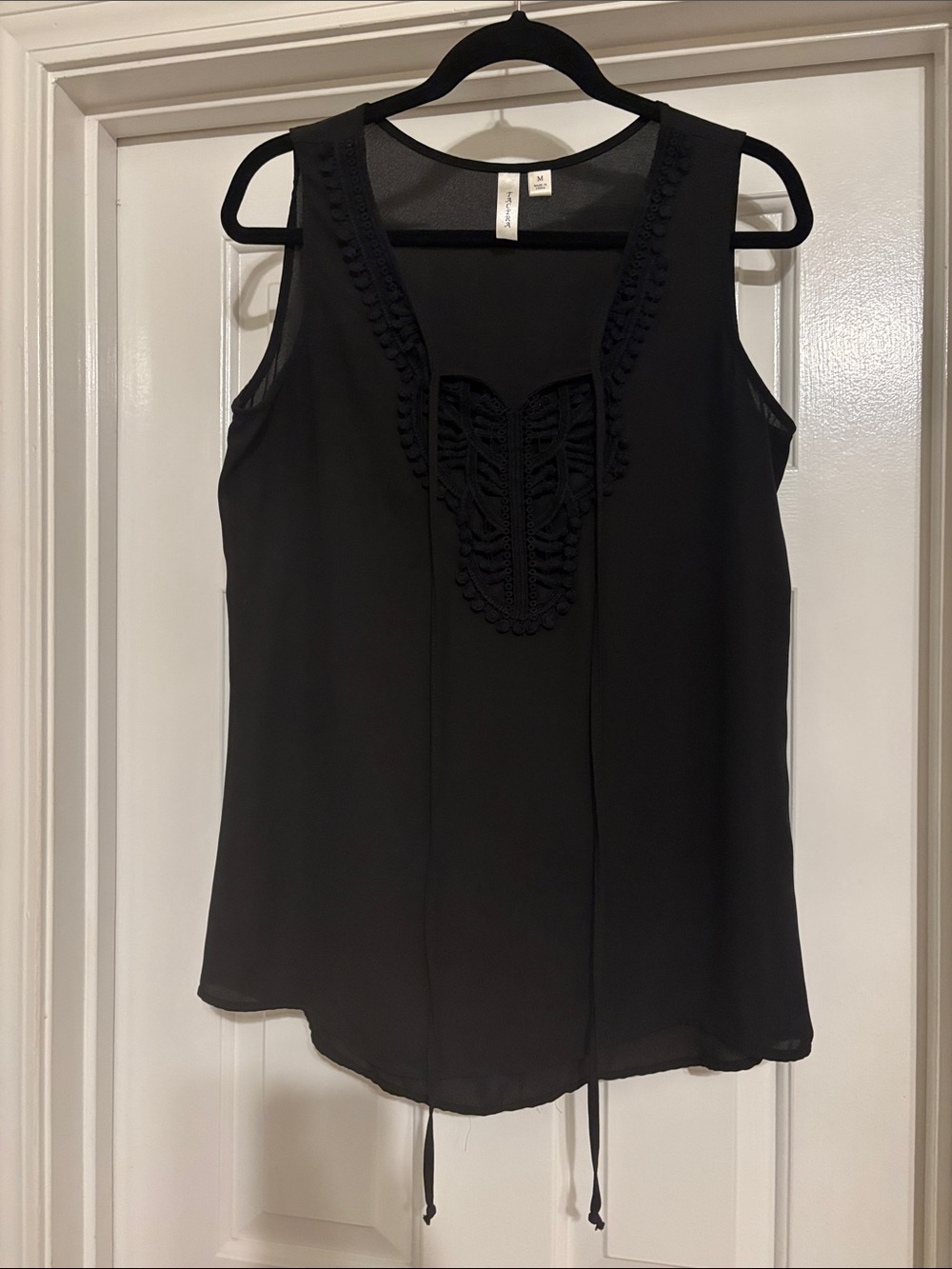 Tacera Black Sleeveless Crochet-Front Camisole